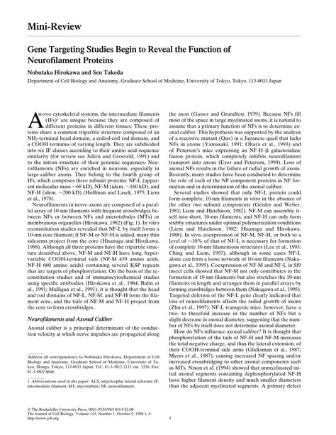 (PDF) Gene Targeting Studies Begin to Reveal the Function of Neurofilament Proteins