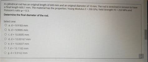 Solved A cylindrical rod has an original length of 600 mm | Chegg.com