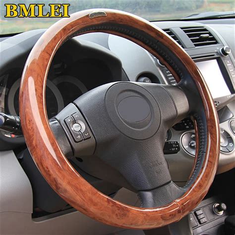 Car Steering Wheel Covers Light Wood Grain Leather Comfortable Car ...