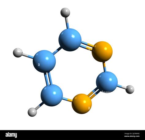 3D image of pyrimidine skeletal formula - molecular chemical structure of Diazabenzene isolated ...