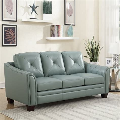 Daily Tufted Leather Traditional Sofa In Spa Blue | Cymax Business