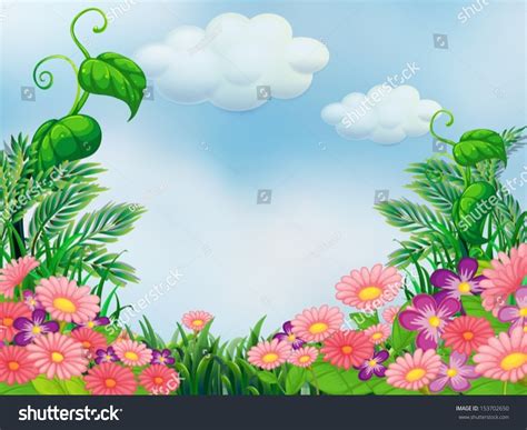 Illustration Garden Blooming Pink Violet Flowers Stock Vector (Royalty Free) 153702650 ...