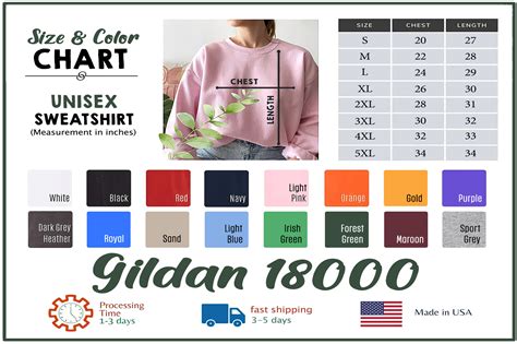 Gildan 18000 Size Color Chart Sweatshirt Graphic by evarpatrickhg65 · Creative Fabrica