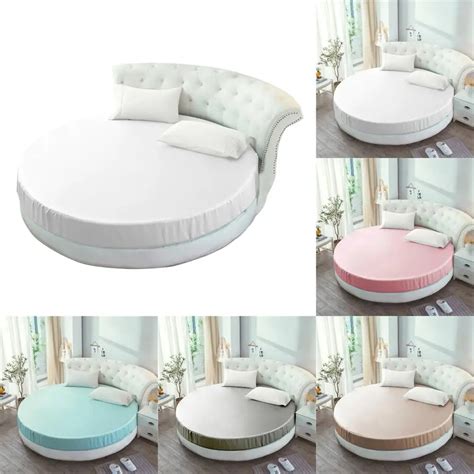 Soft Silk Mattress Cover Solid Round Sheet Bed Protector Bedspread Mattress Topper Fitted ...