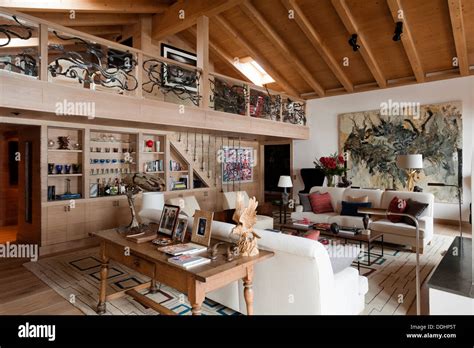 Swiss Chalet with interior designed by Tino Zervudachi, Gstaad Stock Photo - Alamy