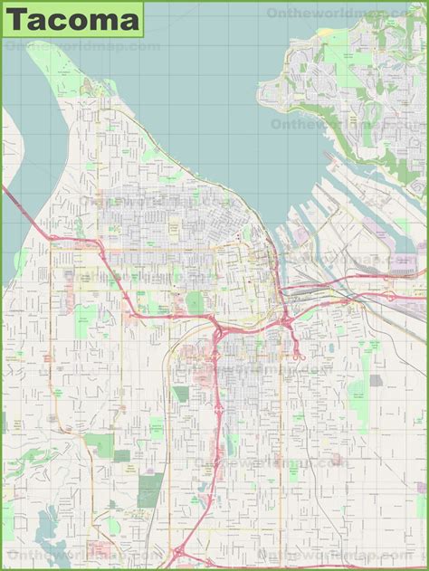 Large detailed map of Tacoma - Ontheworldmap.com