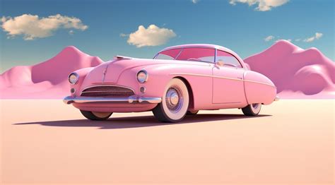 Premium AI Image | classic chevy bel pink car for barbie in desert ...