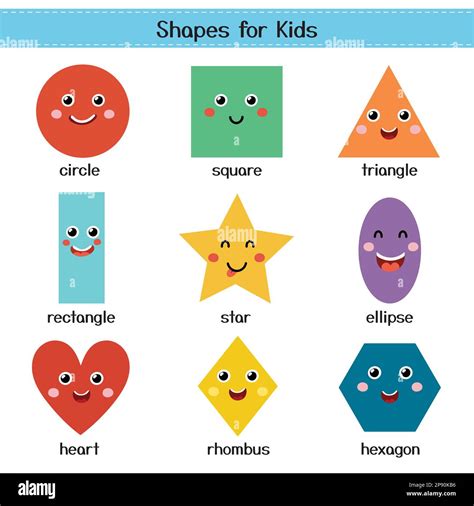 Cute shapes for kids poster. Learning basic geometric shapes with characters for preschool Stock ...