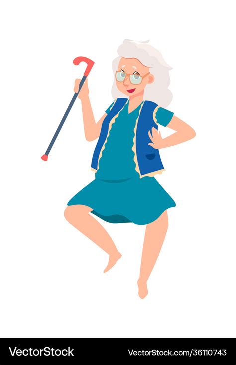 Funny happy senior female cartoon old dancing Vector Image