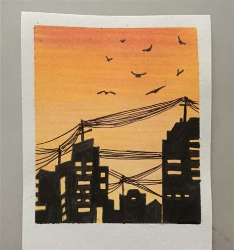 Urban sunset | City drawing, Scenary paintings, City painting