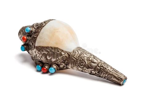 Tibetan Buddhist Conch Shell Horn Dung-Dkar Stock Image - Image: 47018249