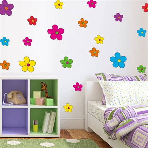 Cute Flower Wall Sticker Colorful Removable Vinyl Wall Decals Diy Art Wallpaper For Kids Room ...