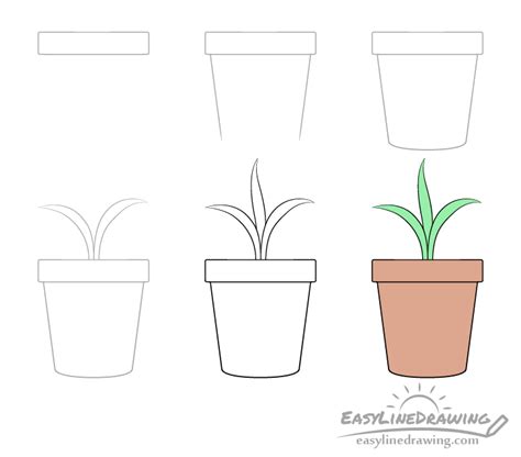 How to Draw a Plant Pot Step by Step - EasyLineDrawing