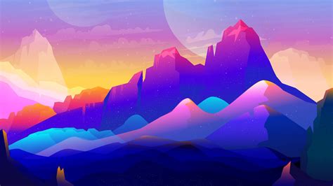 1920x1080 Rock Mountains Landscape Colorful Illustration Minimalist ...