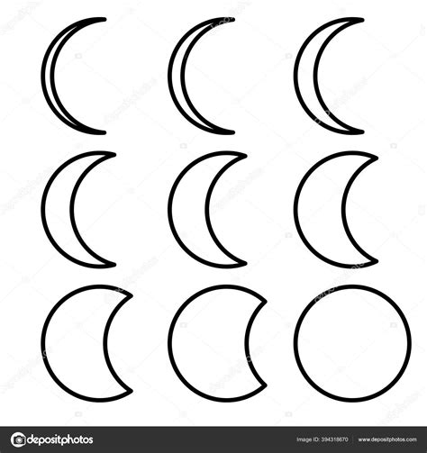 Moon Phases Vector Illustration Web Line Icon Outline Symbols Stock Vector by ©Anastasia ...