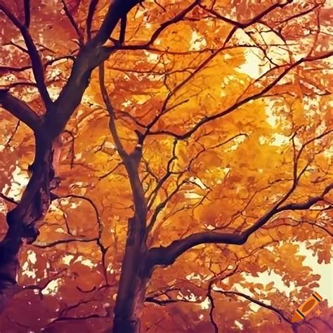 Orange leaves on an oak tree on Craiyon