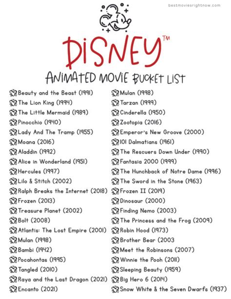 Disney Animated Movie Bucket List & Bingo - Best Movies Right Now