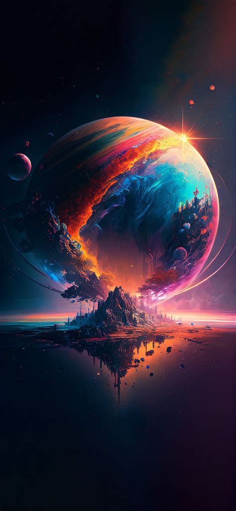 Amoled 4k wallpaper space Colorful and Astonishing planet and mountain reflecting… | Papel de ...