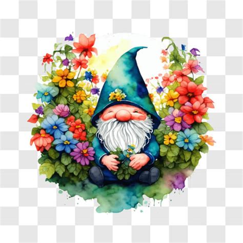 Download Whimsical Cartoon Gnome in a Flower Garden PNG Online ...