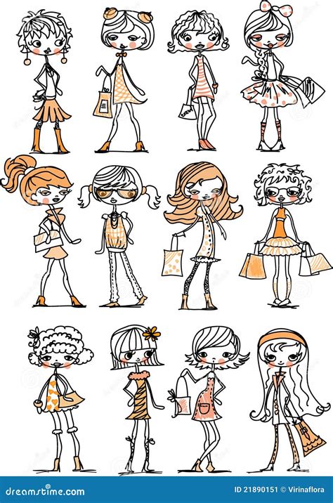 Cartoon Fashionable Girls,vector Stock Vector - Illustration of girl, drawing: 21890151