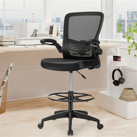 Height Adjustable Drafting Chair with Lumbar Support and Flip Up Arms