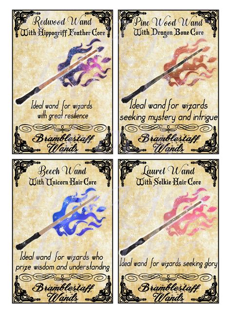 Wizard Wand Labels, Digital Collage Sheets, NOTE CARD SETS (Four 3.5 x ...