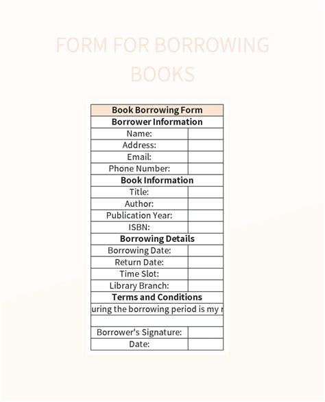 Form For Borrowing Books Excel Template And Google Sheets File For Free Download - Slidesdocs