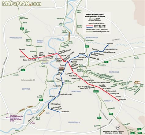 Rome top tourist attractions map - Metro (Subway) map with attractions overlay