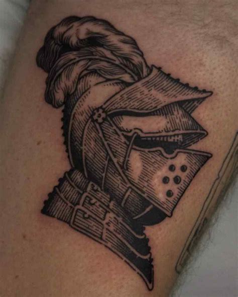 Woodcut Style Knight Helmet Tattoo by @saiz.ttt - Tattoogrid.net