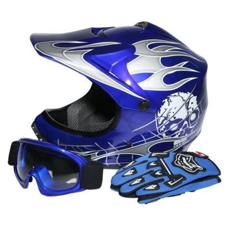 DOT Youth Kids Helmet Blue Skull Dirt Bike ATV Motocross ATV Helmet ...