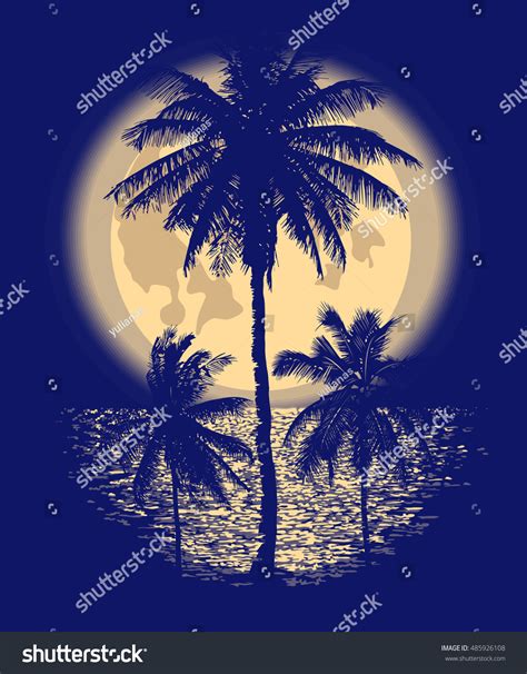 Tropical Full Moon Over Ocean Reflection Stock Vector (Royalty Free) 485926108 | Shutterstock