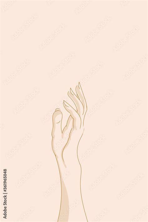 Hand drawn vector silhouette of a female hand reaching up on a delicate pink background. Stock ...