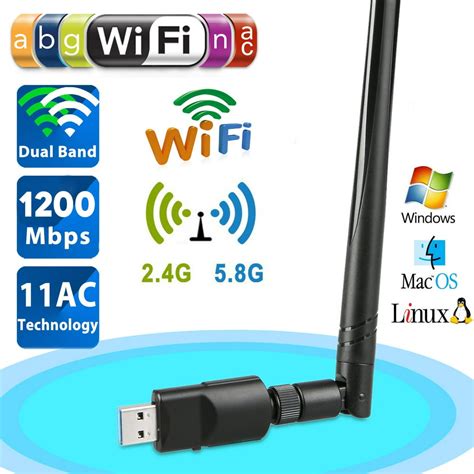 1200Mbps Wireless USB Wifi Adapter, Dual Band 2.4/5GHz USB WI-FI Router Network Repeater W-lan ...