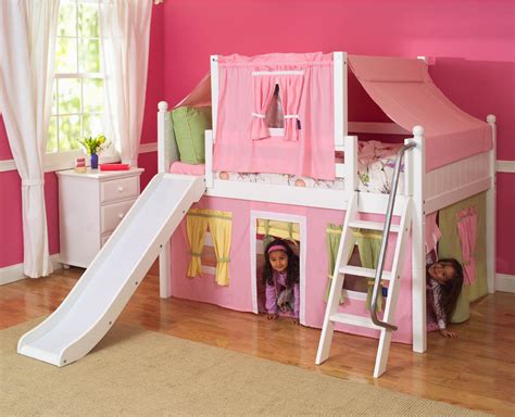 2-Story Playhouse LOW Loft Bed w/ Slide by Maxtrix Kids (p/g/y bottom, pink top) (320.2s)