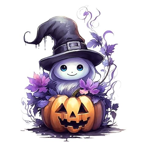 Premium AI Image | Happy Halloween Cute Kawaii Witch Pumpkin cartoon illustrator Baby Witch ...