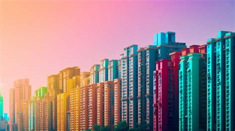 Premium AI Image | A colorful cityscape with a pink sky in the background