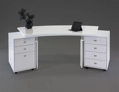 Modern Curved White Lacquer Executive Desk with Two Mobile Files – ComputerDesk.com