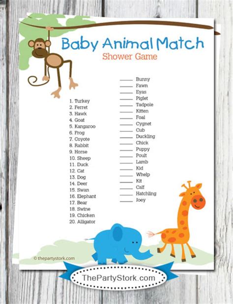 Safari Baby Shower Games Printable Baby Animal Match Game - Etsy