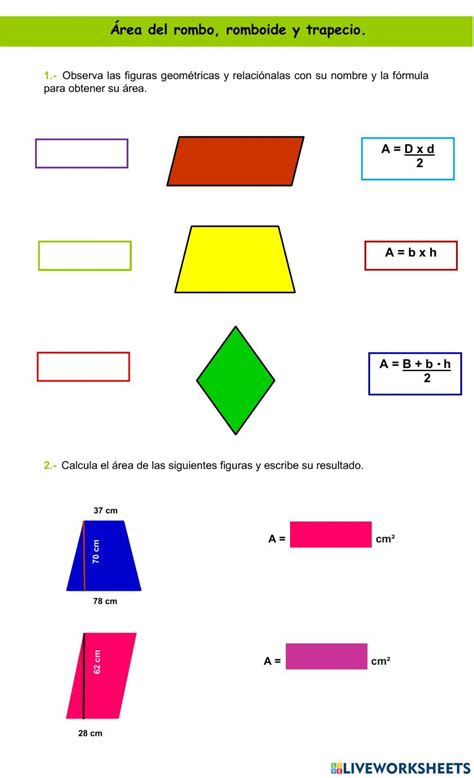 Ficha online de Área de las figuras geométricas para 6to primaria. Puedes hacer los ejercicios ...