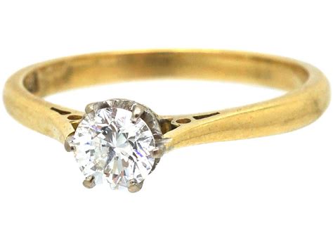 18ct Gold, Diamond Solitaire Ring (20S) | The Antique Jewellery Company