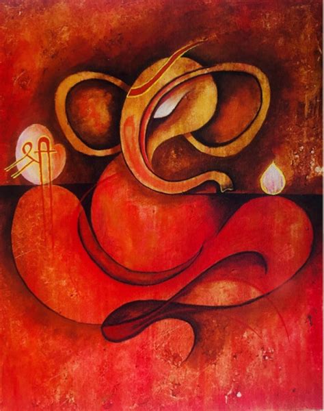 Buy Ganesha Abstract Canvas Painting Handmade Painting by AKASH BHISIKAR. Code:ART_5557_32152 ...