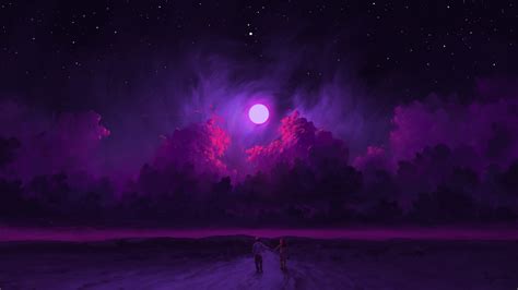 couple, BisBiswas, digital painting, artwork, night, sky, Moon, clouds ...