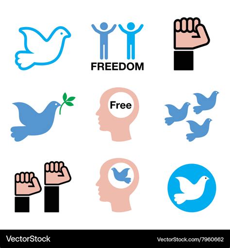 Freedom icons set - dove and fist symbols Vector Image