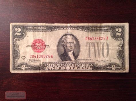 Old Vintage 1928 Two Dollar Bill $2 Red Seal United States Currency Note