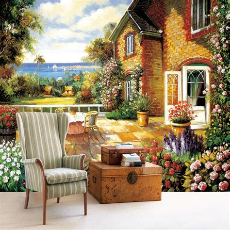 Country Style Wall Mural European Farmhouse Garden Photo Wallpaper 3D Stereoscopic Painting For ...