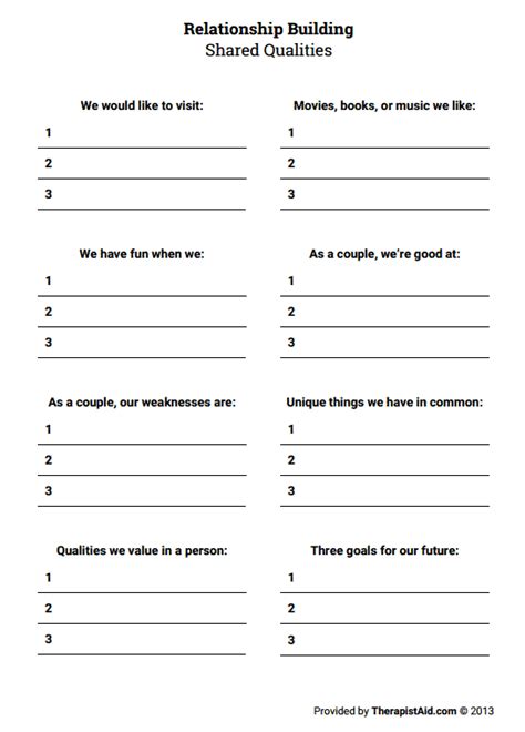 Relationship Building: Shared Qualities (Worksheet) | Therapist Aid