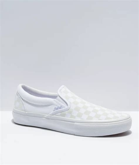 Vans Slip-On Skate White & Reflective Checkerboard Skate Shoes