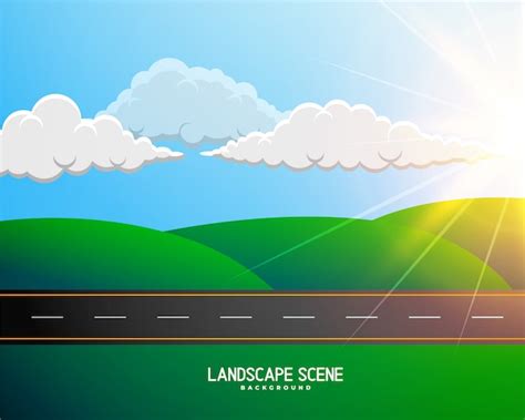 Paisagem verde dos desenhos animados com fundo de estrada | Vetor Grátis