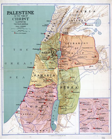 Large detailed old map of Palestine in the time of Christ - 1916 ...