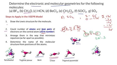 VSEPR Theory and Molecular Geometry - BF3, CH2O, HCN, BeCl2, CH2Cl2, SOCl2, SO2 - YouTube